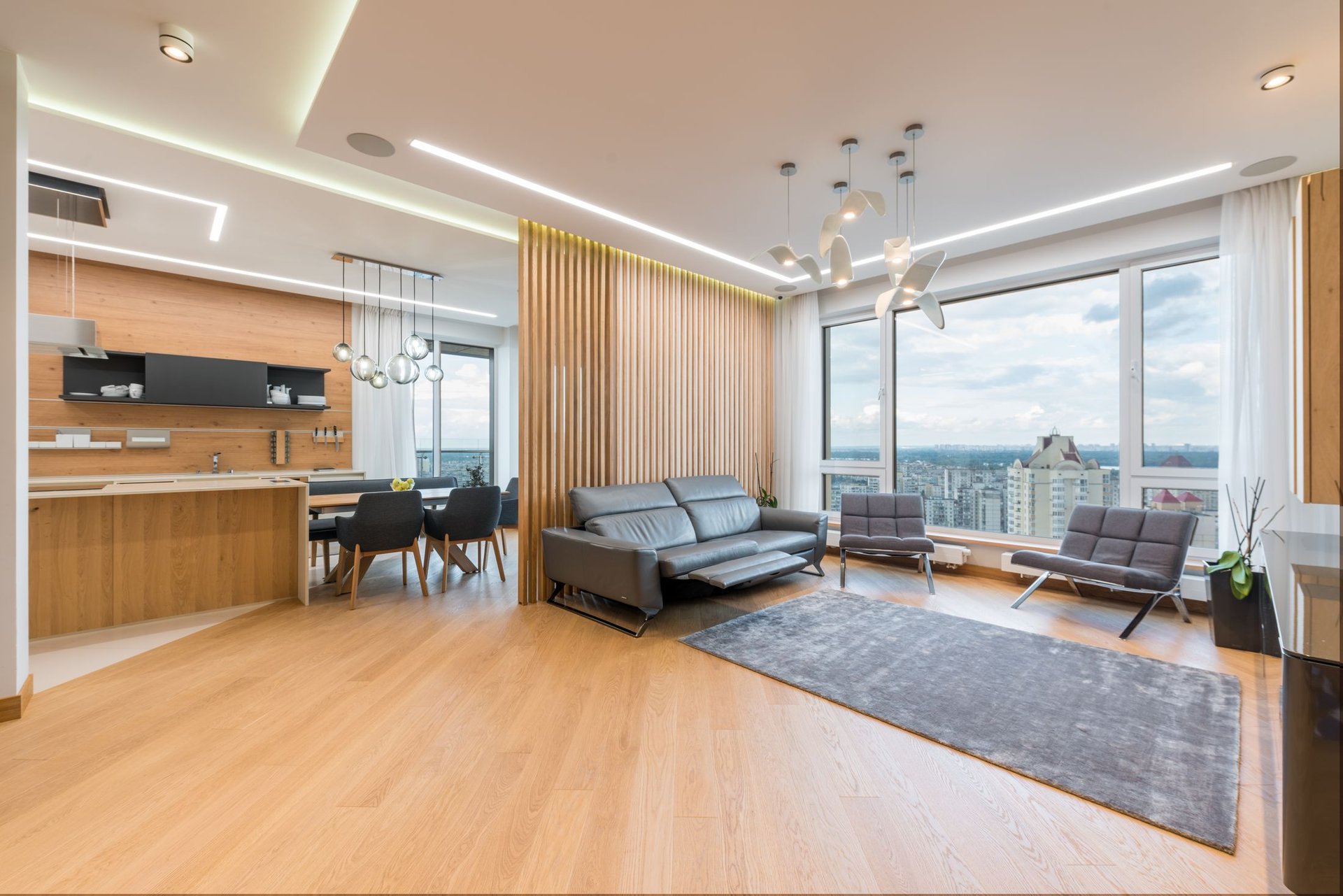 Modern open-plan apartment with city views